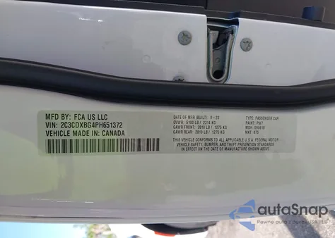 2023 Dodge Charger Sxt z USA, uszkodzony, nr VIN 2C3CDXBG4PH651372